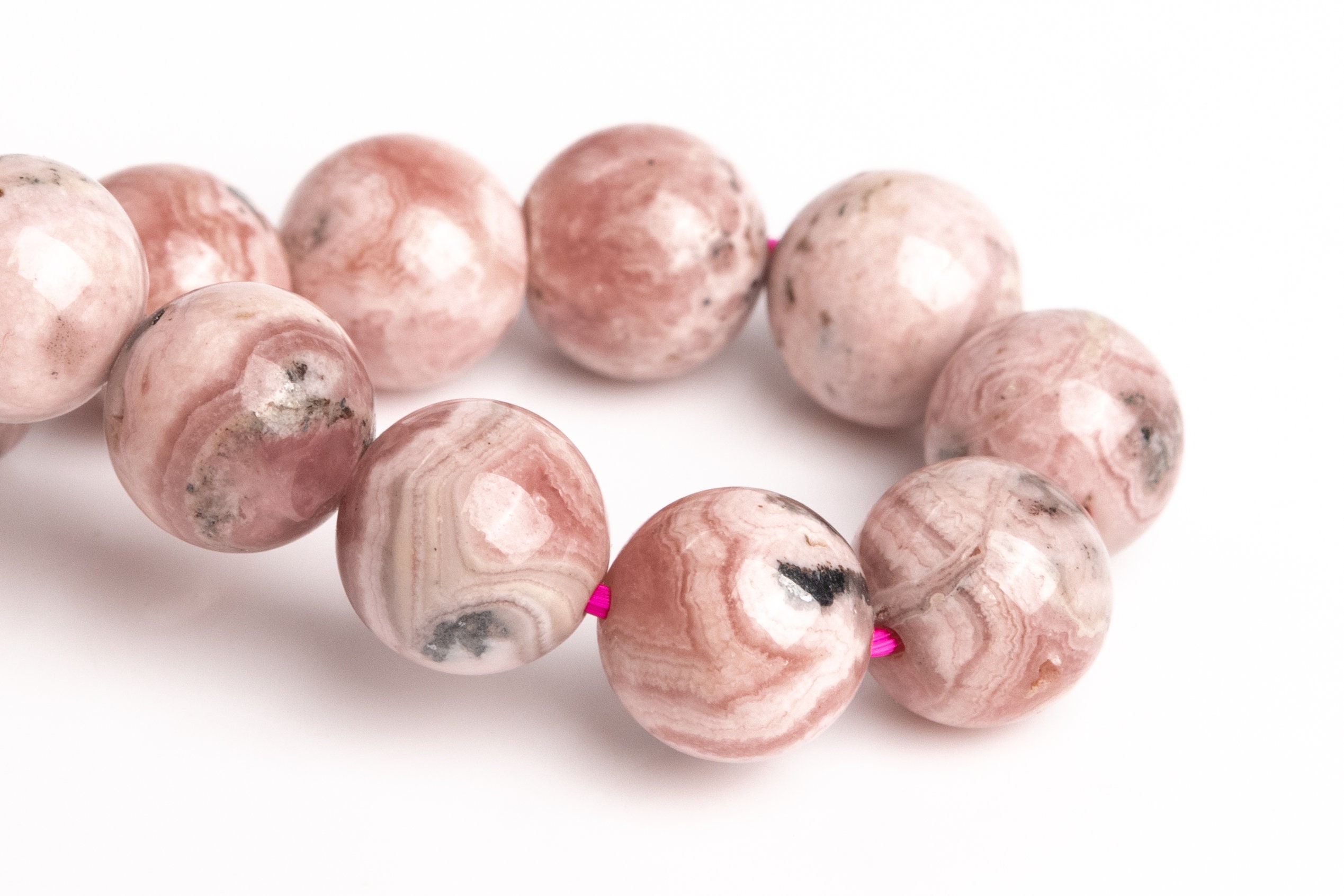 8-9mm Argentina Rhodochrosite Beads Gray Pink Bracelet Grade A+ Genuine Natural Round Gemstone 7" (123337h-3000)