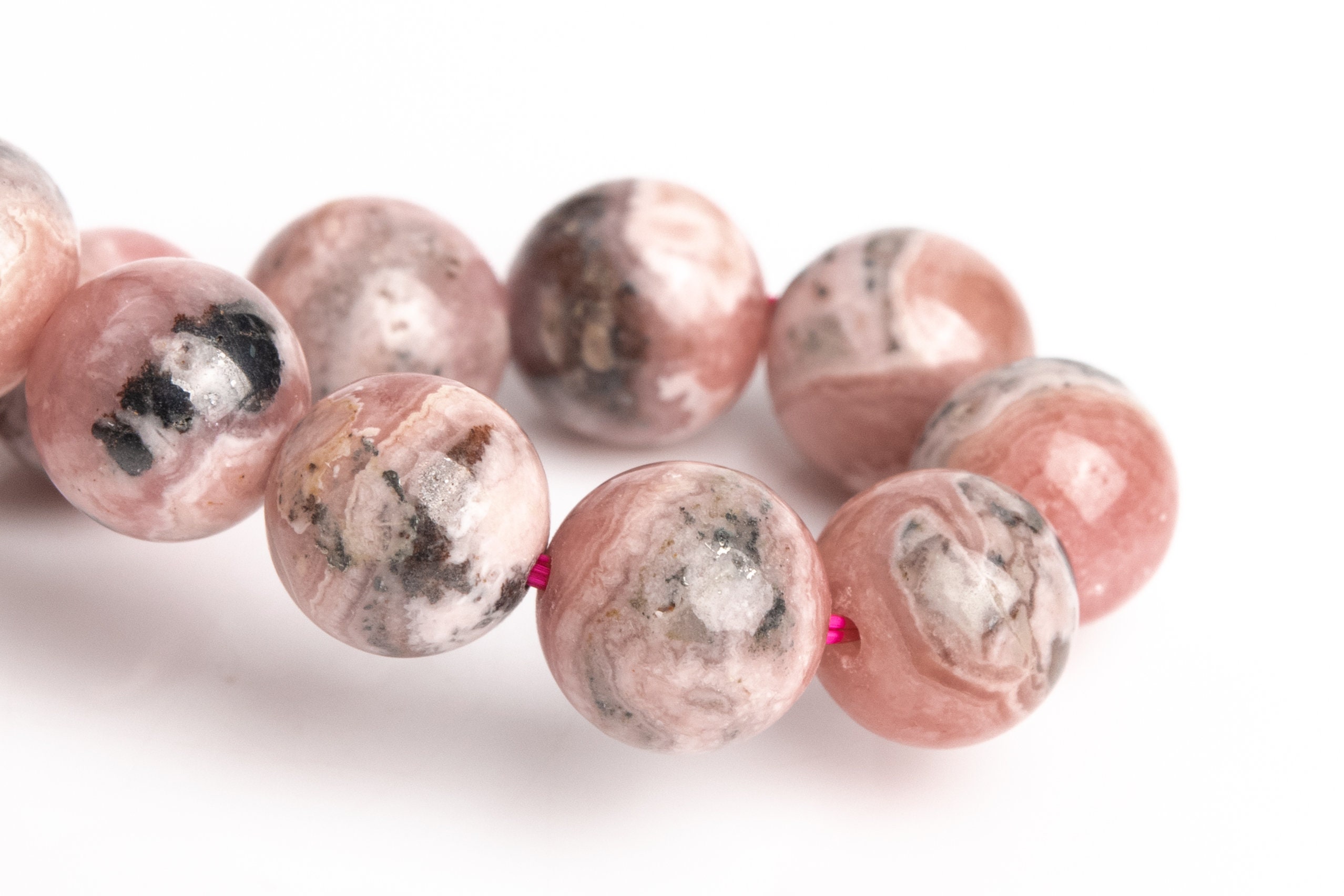 8mm Argentina Rhodochrosite Beads Gray Pink Bracelet Grade A+ Genuine Natural Round Gemstone 7" (123324h-2999)