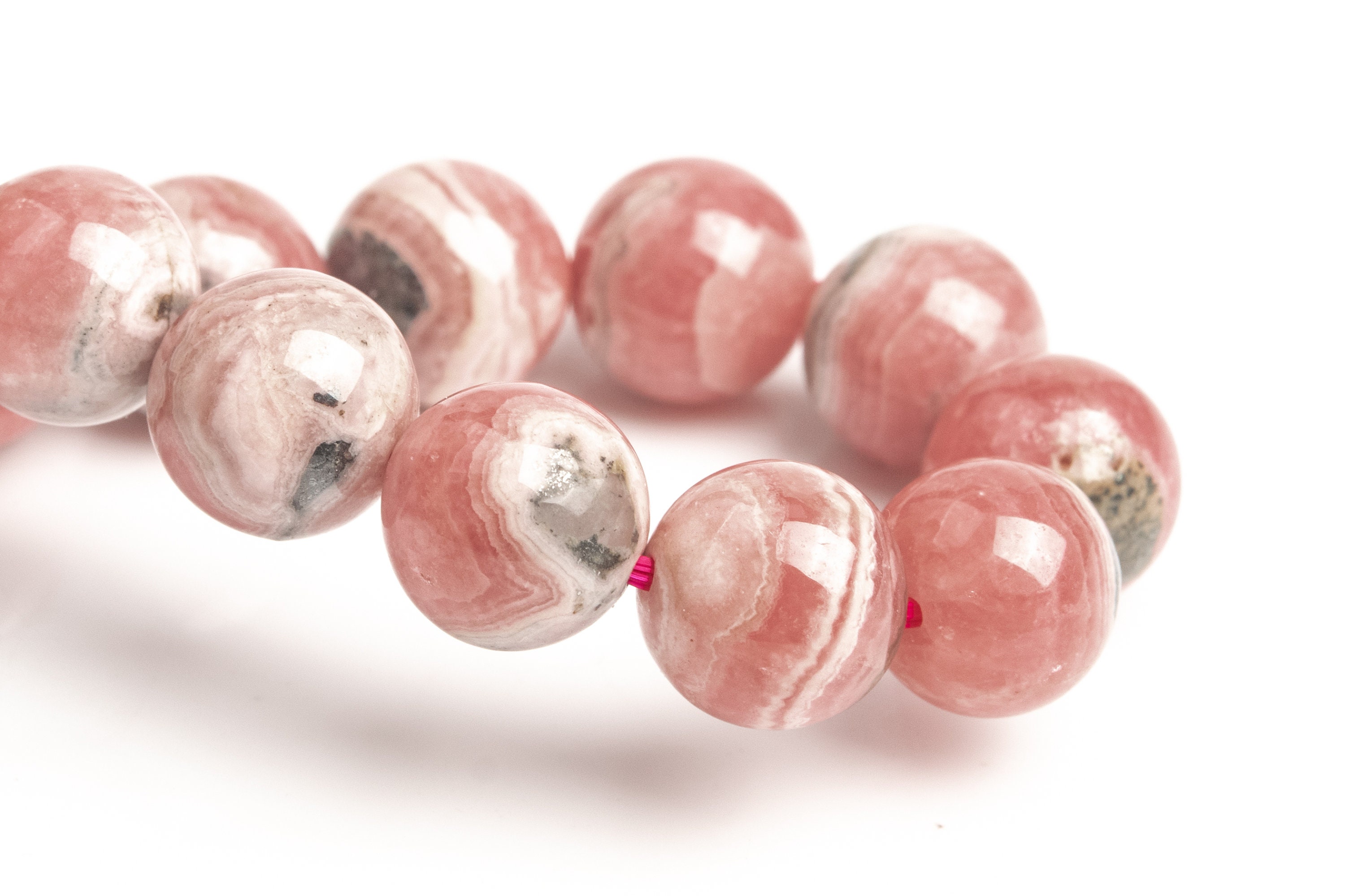 9-10mm Argentina Rhodochrosite Beads Gray Pink Lace Bracelet Grade A+ Genuine Natural Round Gemstone 7" (123424h-1495)