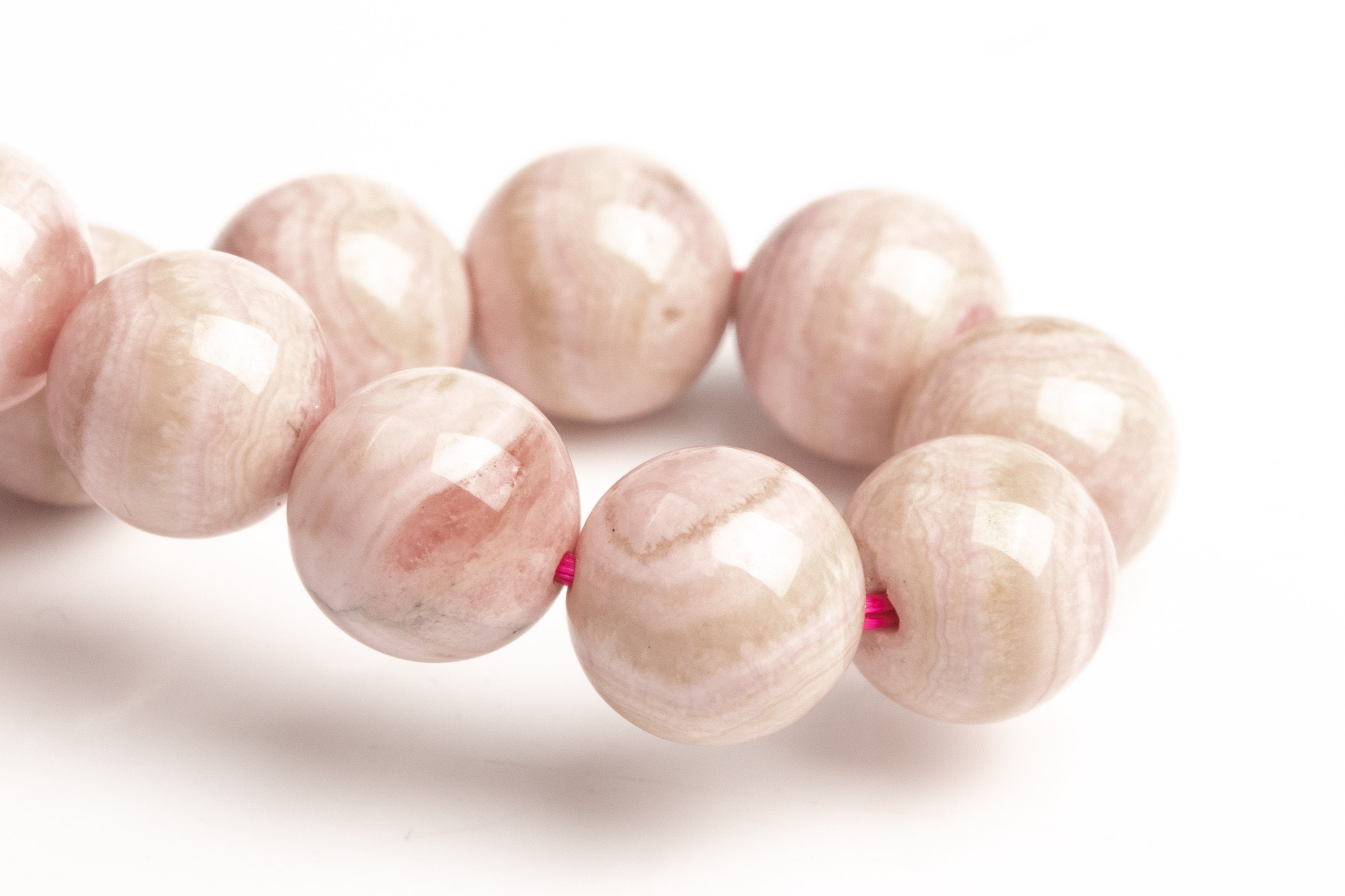 9-10mm Argentina Rhodochrosite Beads Milky Pink Bracelet Grade A Genuine Natural Round Gemstone 7" (123423h-1495)