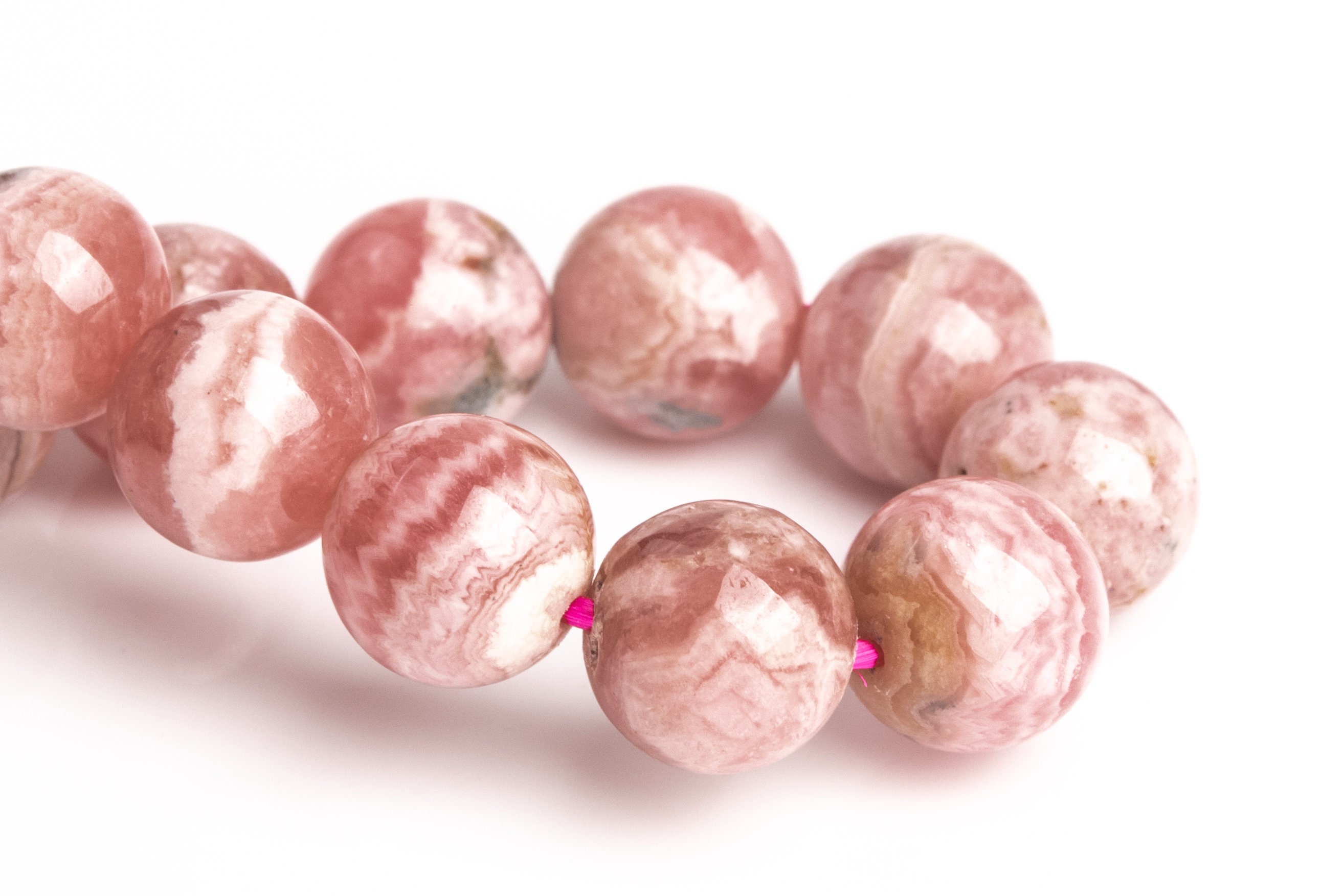 9mm Argentina Rhodochrosite Beads Pink Lace Bracelet Grade Aa Genuine Natural Round Gemstone 7" (123393h-3005)