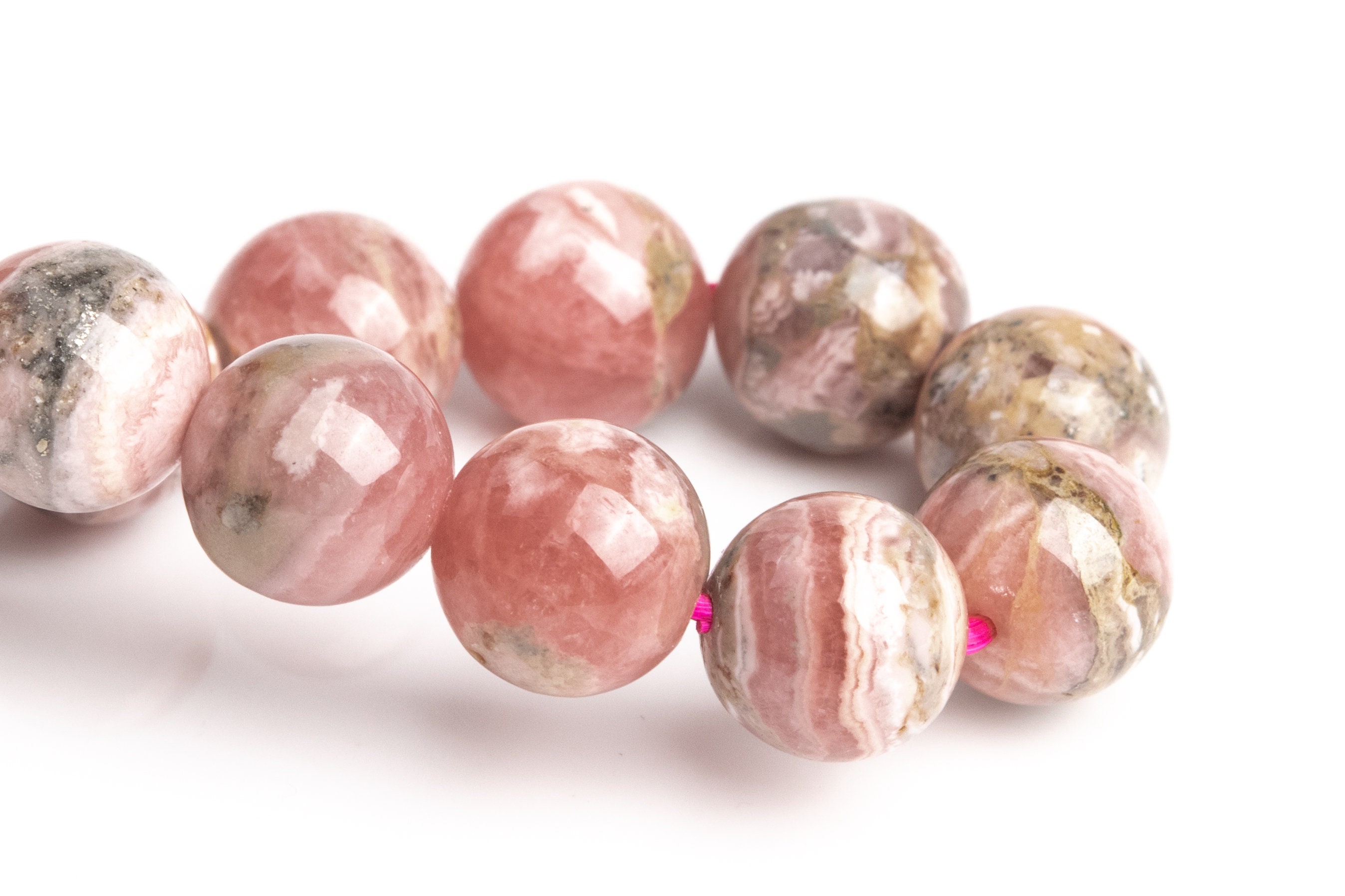 9mm Argentina Rhodochrosite Beads Pink Bracelet Grade A+ Genuine Natural Round Gemstone 7" (123386h-3003)