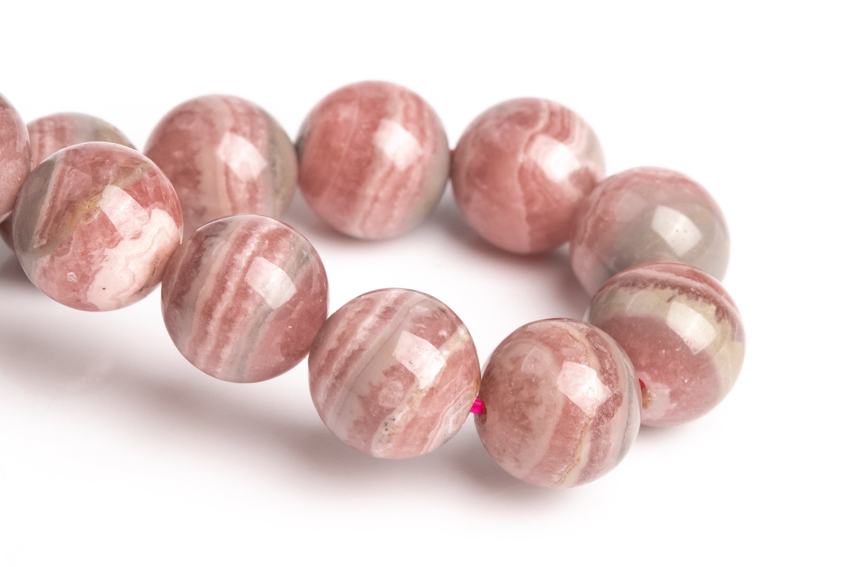 9mm Argentina Rhodochrosite Beads Gray Pink Lace Bracelet Grade A+ Genuine Natural Round Gemstone 7" (123385h-3003)