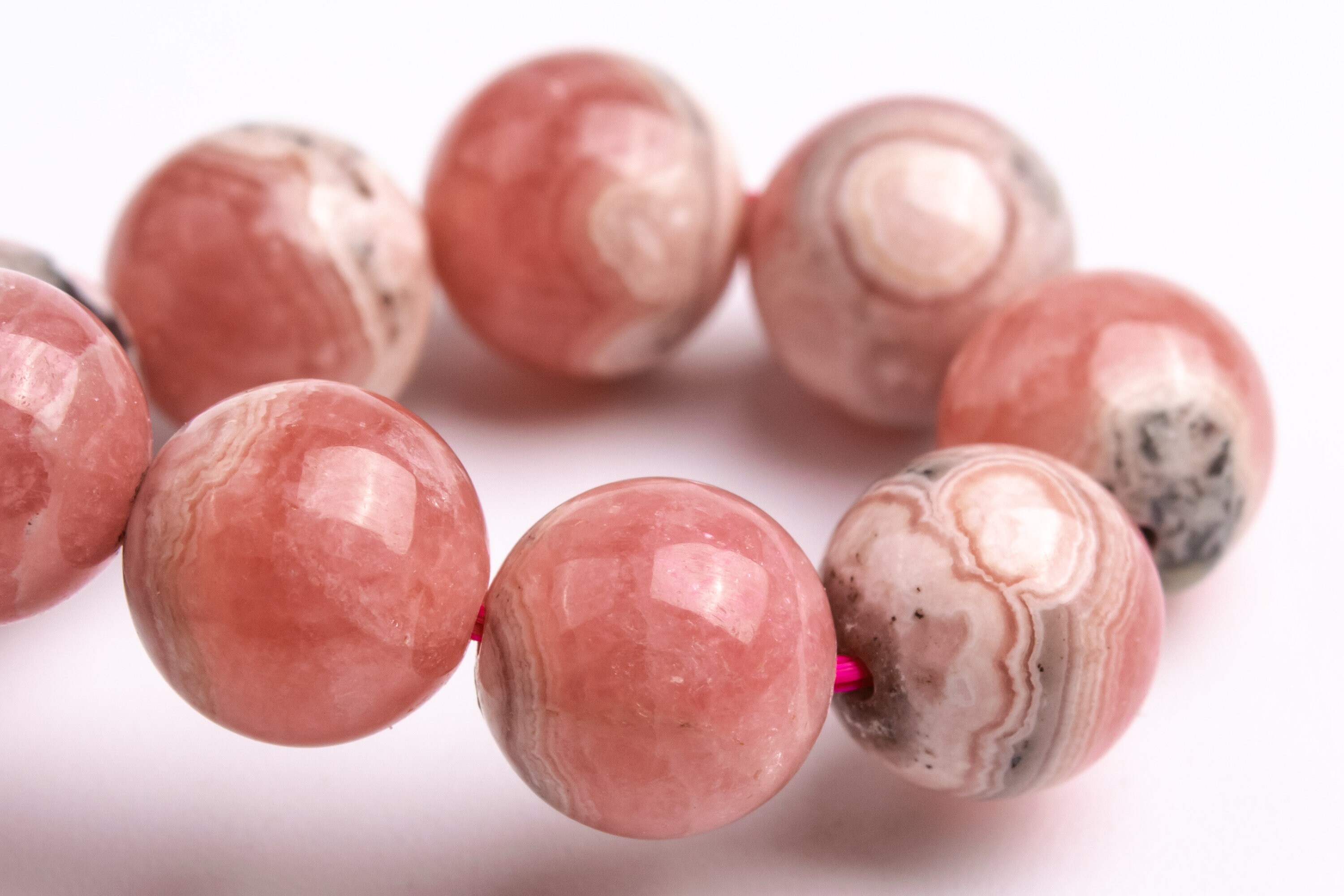 9mm Argentina Rhodochrosite Beads Gray Pink Bracelet Grade Aa Genuine Natural Round Gemstone 7" (123399h-1356)