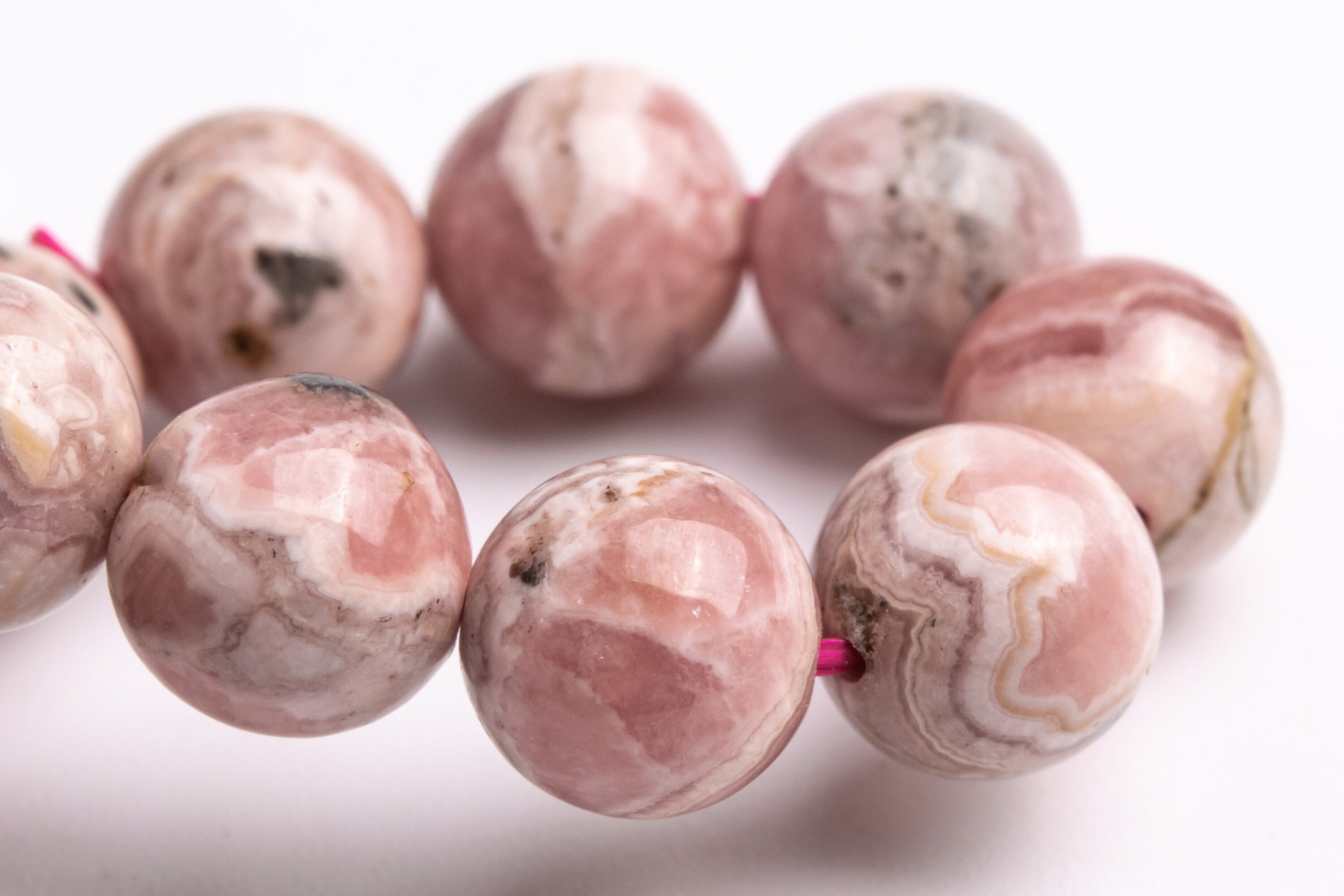 9mm Argentina Rhodochrosite Beads Gray Pink Bracelet Grade A Genuine Natural Round Gemstone 7" (123396h-1356)