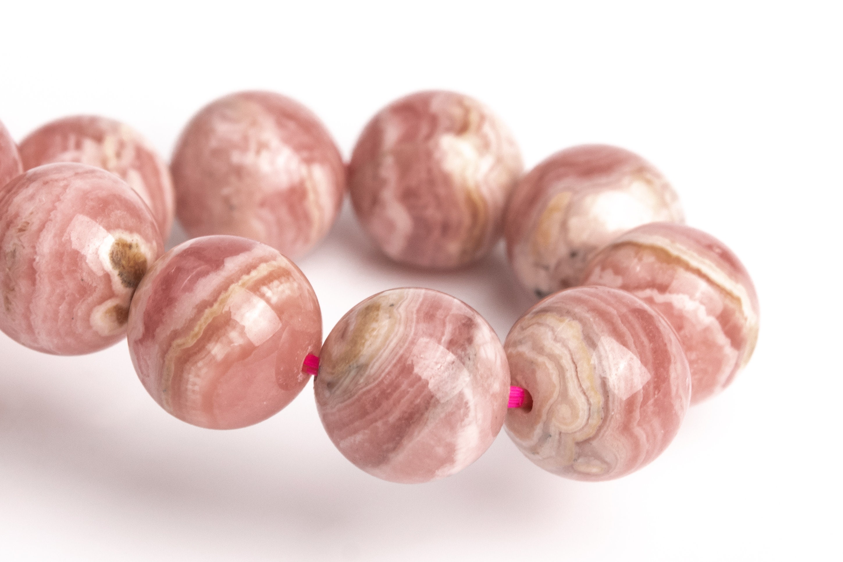 9mm Argentina Rhodochrosite Beads Pink Lace Bracelet Grade Aa Genuine Natural Round Gemstone 7" (123243h-2986)