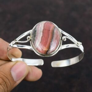 Rhodochrosite Cuff Bracelet: Handmade 925 Sterling Silver Adjustable Bangle Rhodochrosite Cuff Bracelet: Handmade 925 Sterling Silver Adjustable Bangle