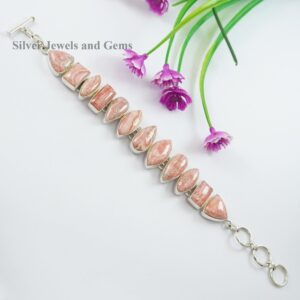 Rhodochrosite Gemstone Bracelet, Handmade 925 Sterling Silver Cluster Bracelet Rhodochrosite Gemstone Bracelet, Handmade 925 Sterling Silver Cluster Bracelet