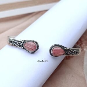Handmade Rhodochrosite Bangle: 925 Sterling Silver Adjustable Gemstone Bracelet Handmade Rhodochrosite Bangle: 925 Sterling Silver Adjustable Gemstone Bracelet