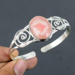 Handmade Rhodochrosite Cuff Bracelet: 925 Sterling Silver Adjustable Bangle Handmade Rhodochrosite Cuff Bracelet: 925 Sterling Silver Adjustable Bangle