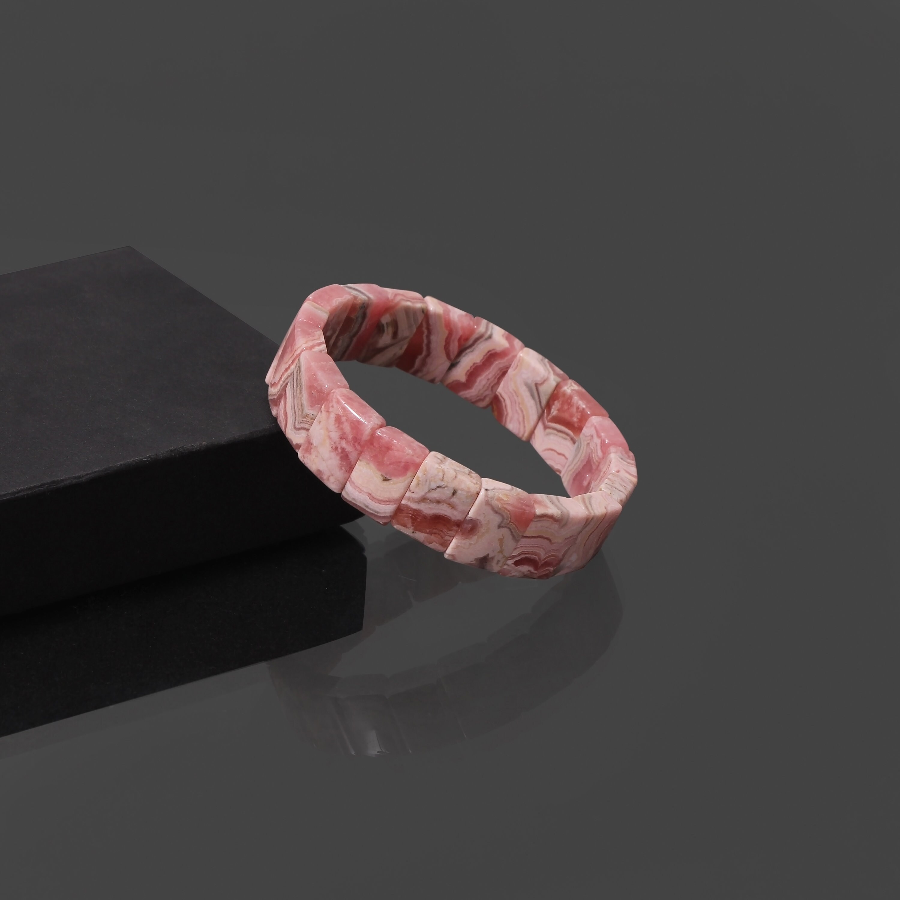 Handmade Rhodochrosite Stretch Bracelet, 10x14mm Pink Stone Beads, 7"