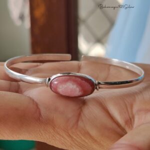 Natural Rhodochrosite Gemstone Bangle, Sterling Silver Bracelet, Women's Jewelry Natural Rhodochrosite Gemstone Bangle, Sterling Silver Bracelet, Women's Jewelry