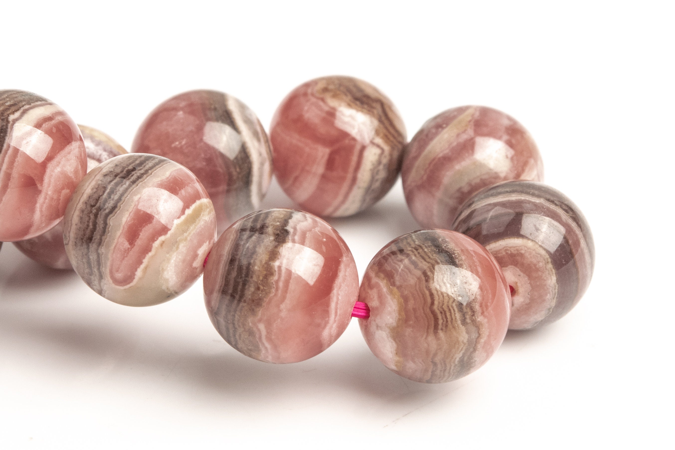 Only One 11mm Argentina Rhodochrosite Beads Gray Pink Lace Bracelet Grade Aa Genuine Natural Round Gemstone 7.5" (123445h-1815)