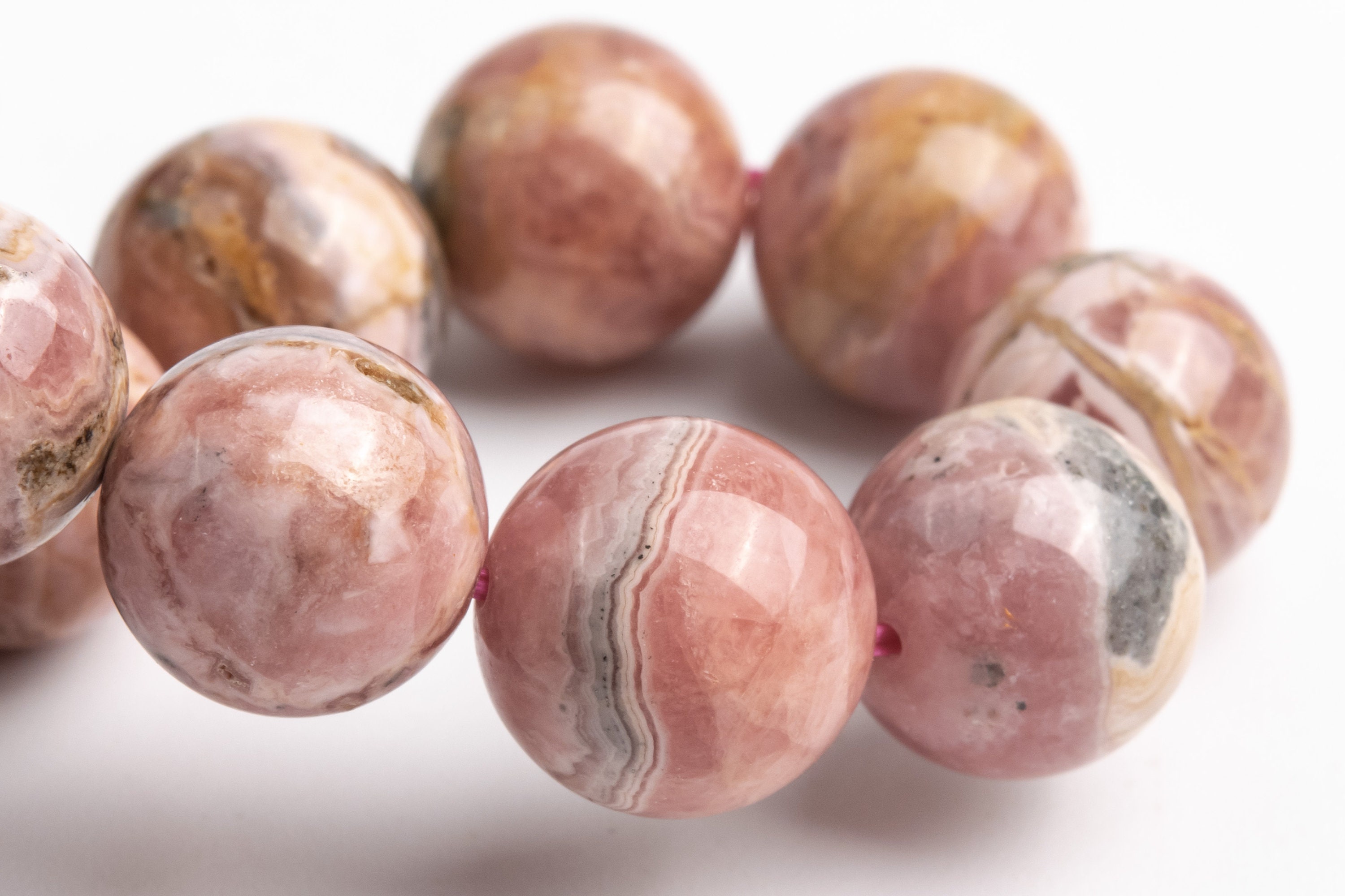 Only One 12-13mm Argentina Rhodochrosite Beads Pink Bracelet Grade A Genuine Natural Round Gemstone 8" (123502h-56)