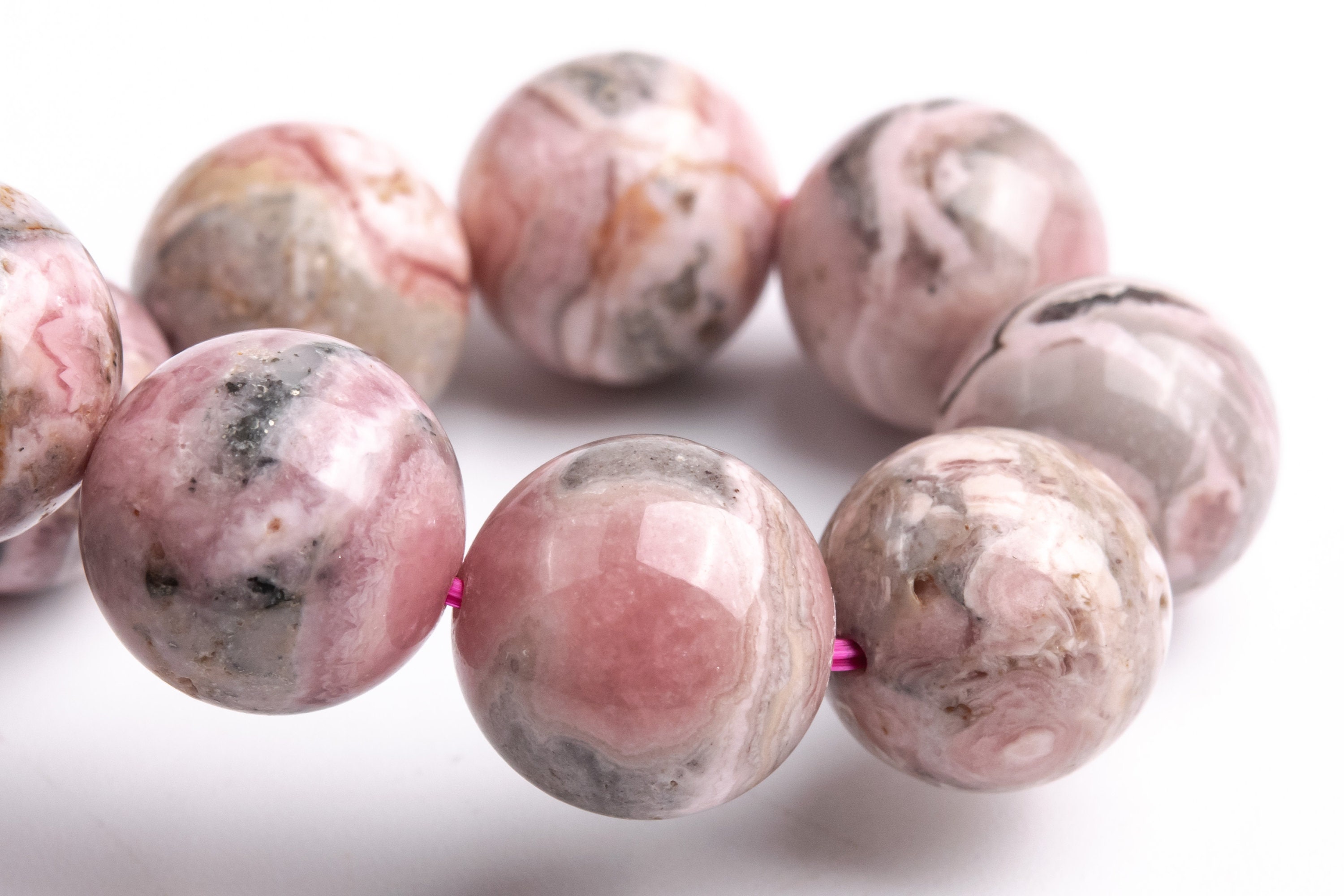 Only One 13mm Argentina Rhodochrosite Beads Light Gray Pink Bracelet Grade A Genuine Natural Round Gemstone 8" (123522h-58)