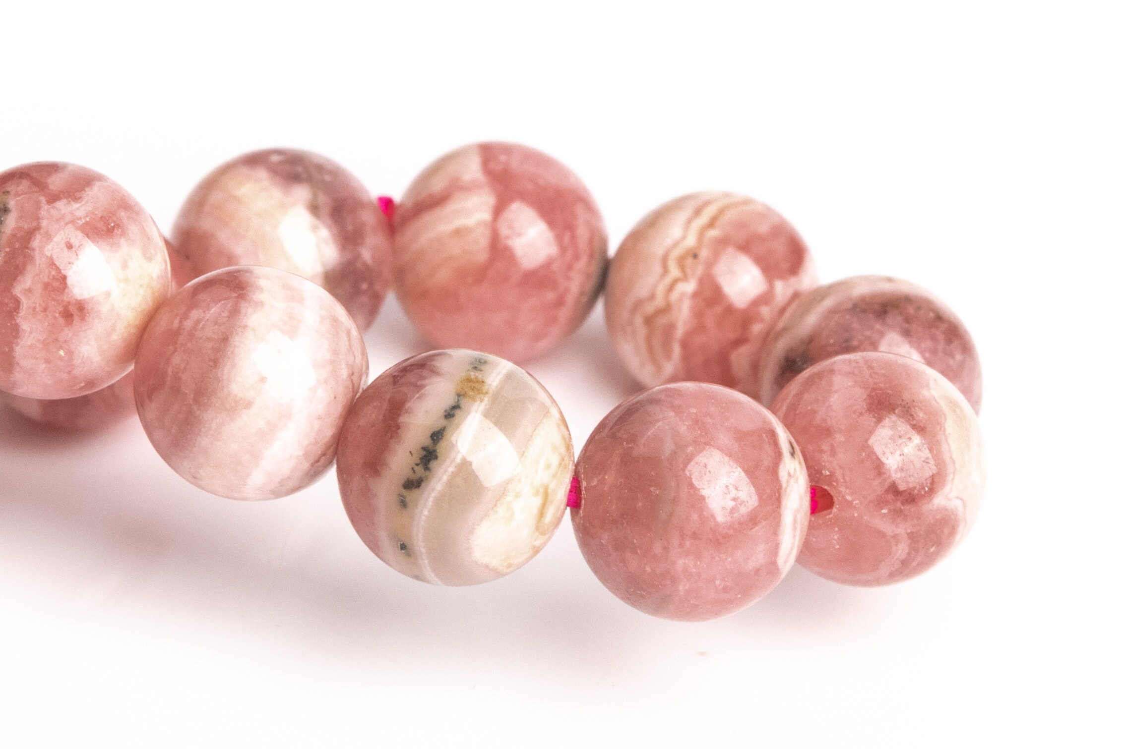 Only One 8-9mm Argentina Rhodochrosite Beads Pink Lace Bracelet Grade A+ Genuine Natural Round Gemstone 7" (123212h-2960)