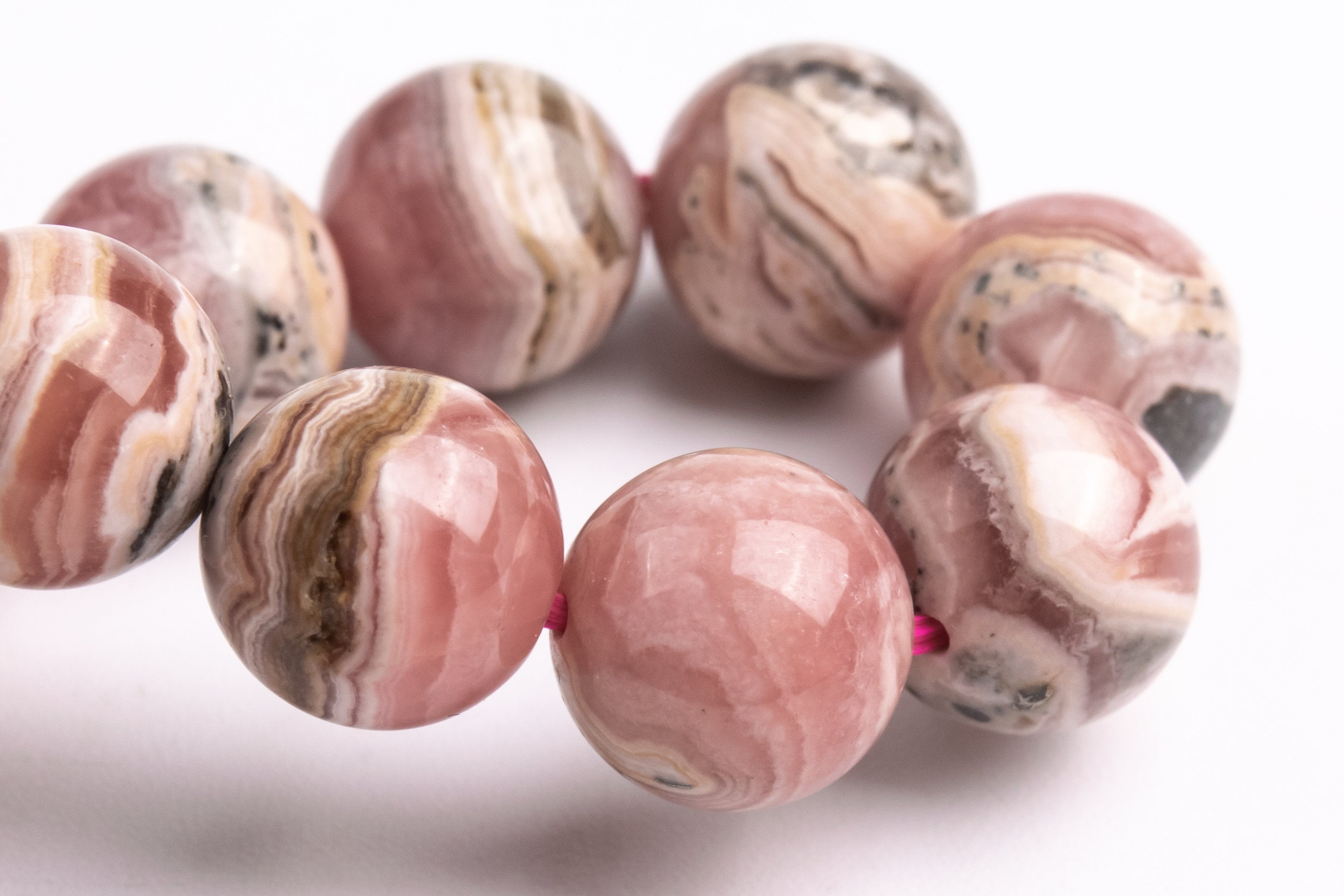 Only One 9-10mm Argentina Rhodochrosite Beads Gray Pink Bracelet Grade A+ Genuine Natural Round Gemstone 7" (123413h-1454)