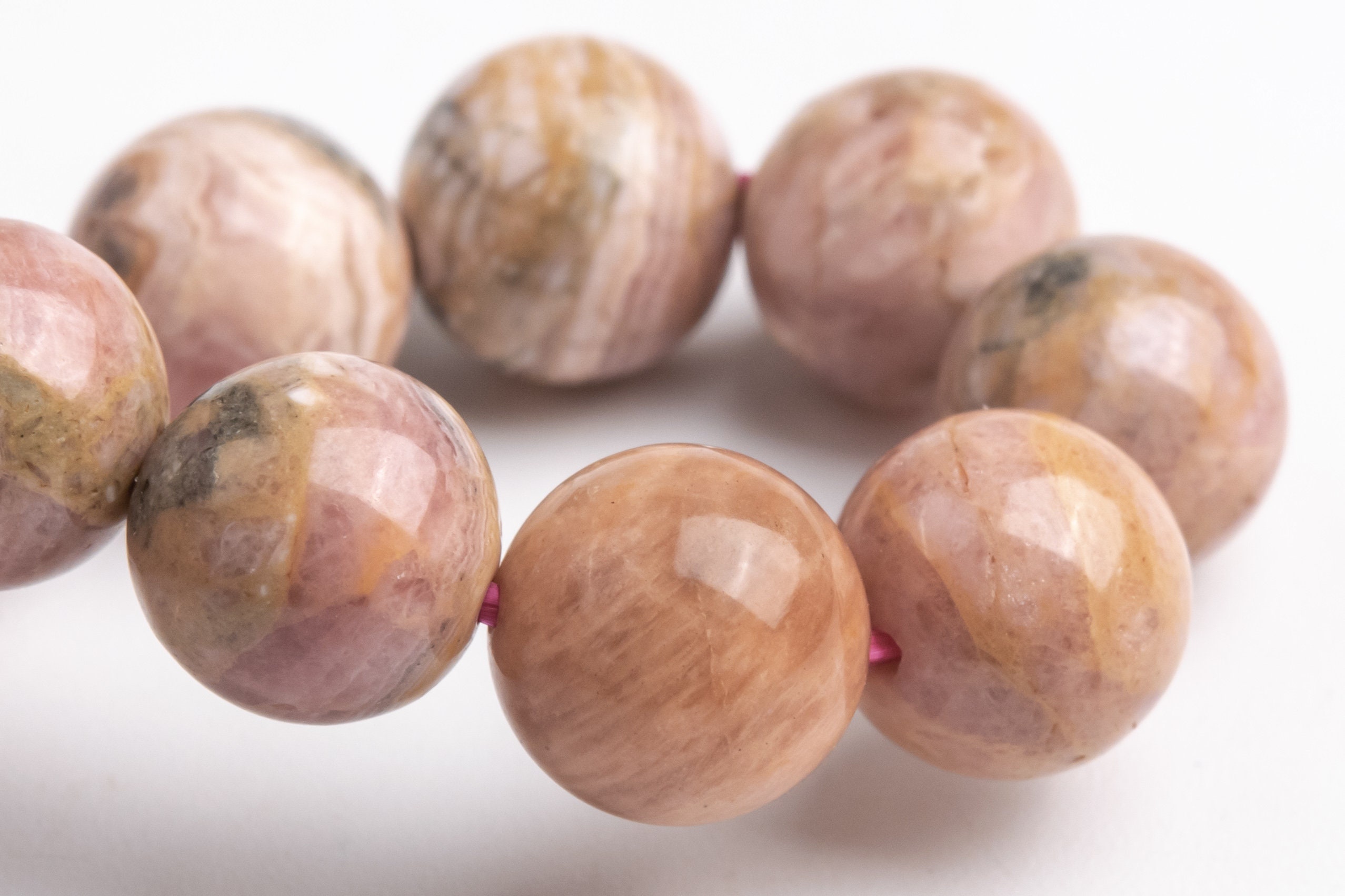 Only One 9-10mm Argentina Rhodochrosite Beads Yellow Pink Bracelet Grade A Genuine Natural Round Gemstone 7" (123405h-1454)