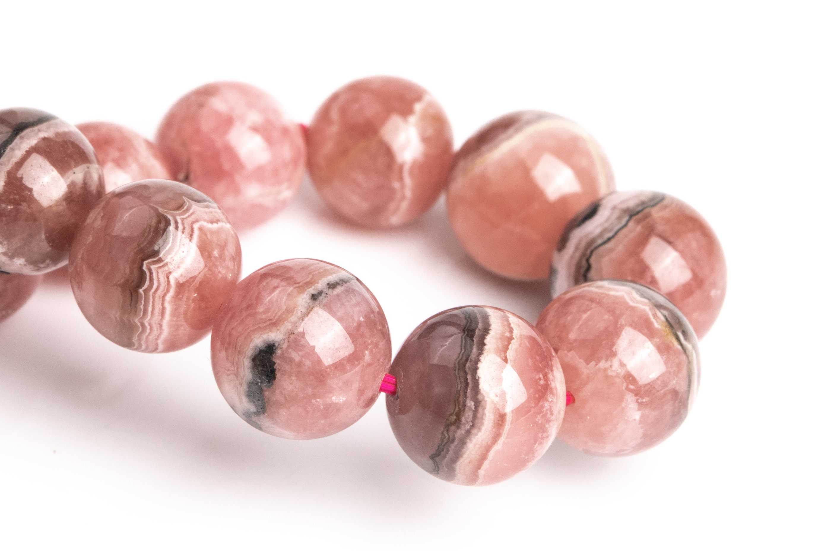 Only One 9-10mm Argentina Rhodochrosite Beads Gray Pink Lace Bracelet Grade A+ Genuine Natural Round Gemstone 7.5" (123254h-2986)