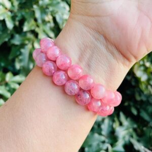 Pink Rhodochrosite Crystal Bracelet: Round Gemstone Bead Pink Rhodochrosite Crystal Bracelet: Round Gemstone Bead