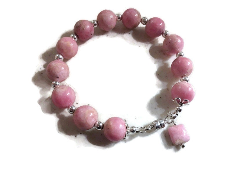 Rhodochrosite Bracelet - Pink Jewelry - Sterling Silver - Natural Gemstone Jewellery - Unique