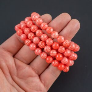Reconstituted Rhodochrosite Bracelet Round Size 6mm and 8mm Handmade In USA Natural Gemstone Crystal Bracelets Handmade Jewelry - approx. 7" Reconstituted Rhodochrosite Bracelet Round Size 6mm and 8mm Handmade In USA Natural Gemstone Crystal Bracelets Handmade Jewelry - approx. 7"