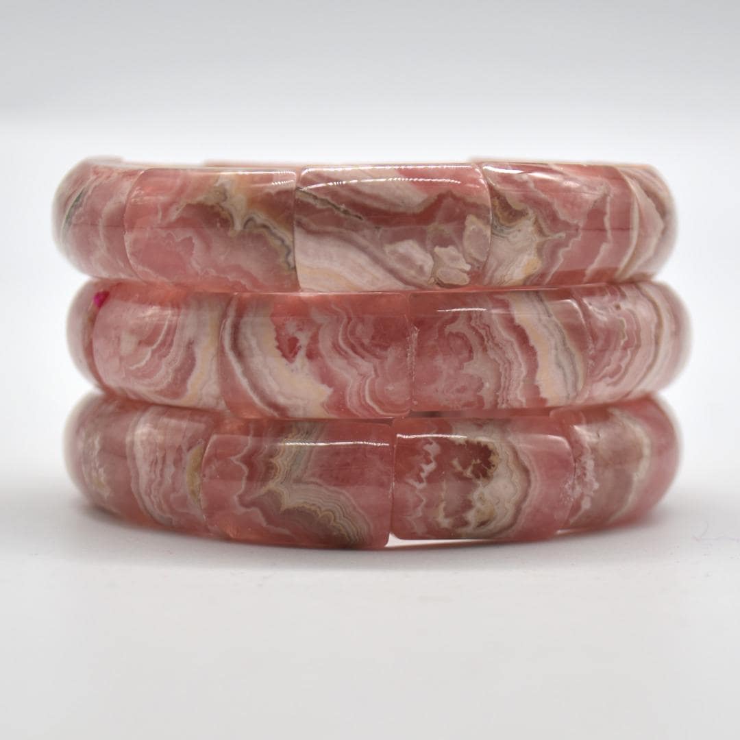 Rhodochrosite Rectangular Gemstone Sample Strand / Bracelet / Bangle - 18mm X 13mm - 7 Inch Length