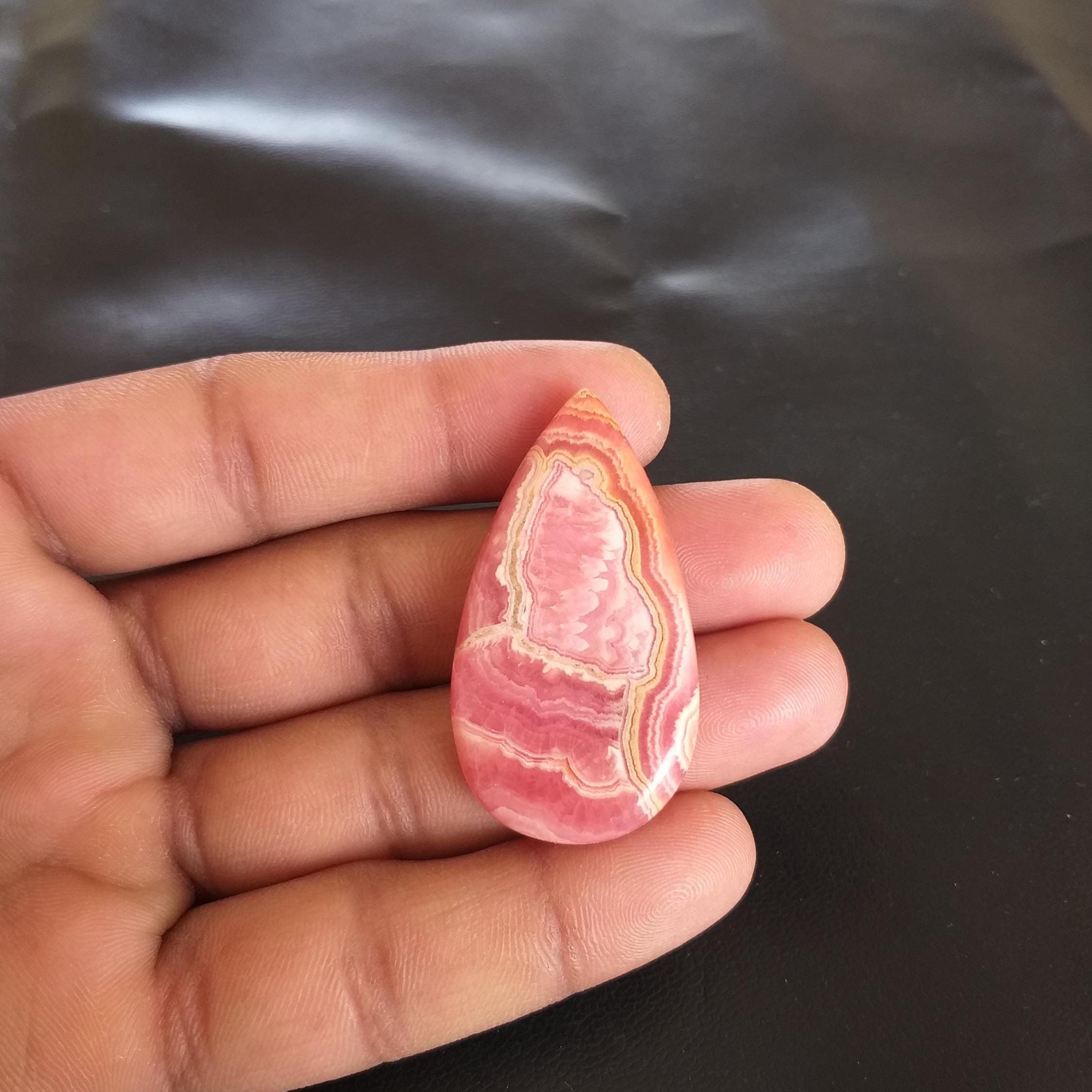 Natural Rhodochrosite Stone Cabochon: 85 Carat Gemstone, 46x25x7 Mm
