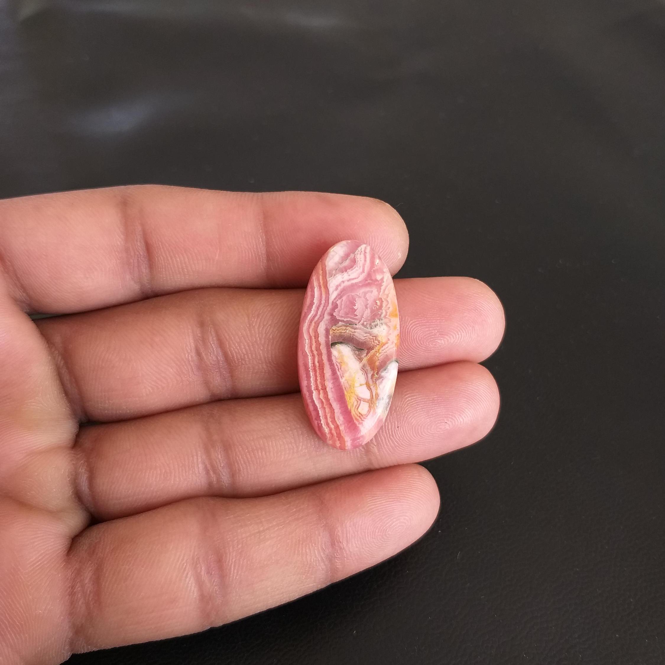Pink Rhodochrosite Cabochon: Oval Gemstone, 42.5 Carat (34x17x6 Mm