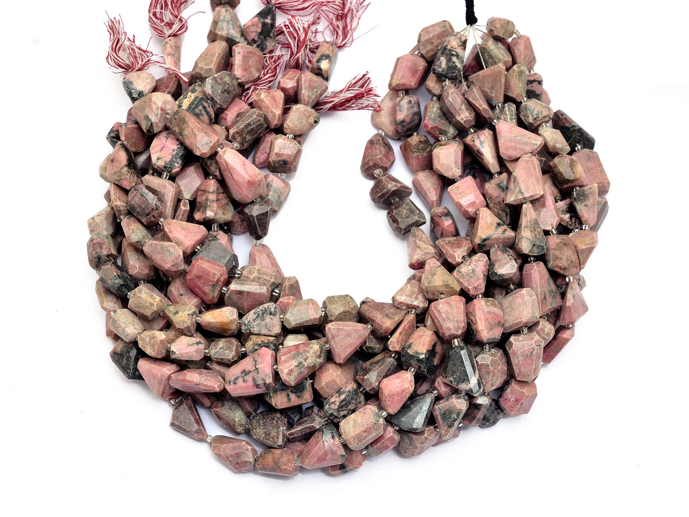 Rhodochrosite Gemstone Nuggets Beads | Natural Rhodochrosite Semi Precious Gemstone 13mm-17mm Faceted Step Cut Tumbled Beads | 15inch Strand Rhodochrosite Gemstone Nuggets Beads | Natural Rhodochrosite Semi Precious Gemstone 13mm-17mm Faceted Step Cut Tumbled Beads | 15inch Strand