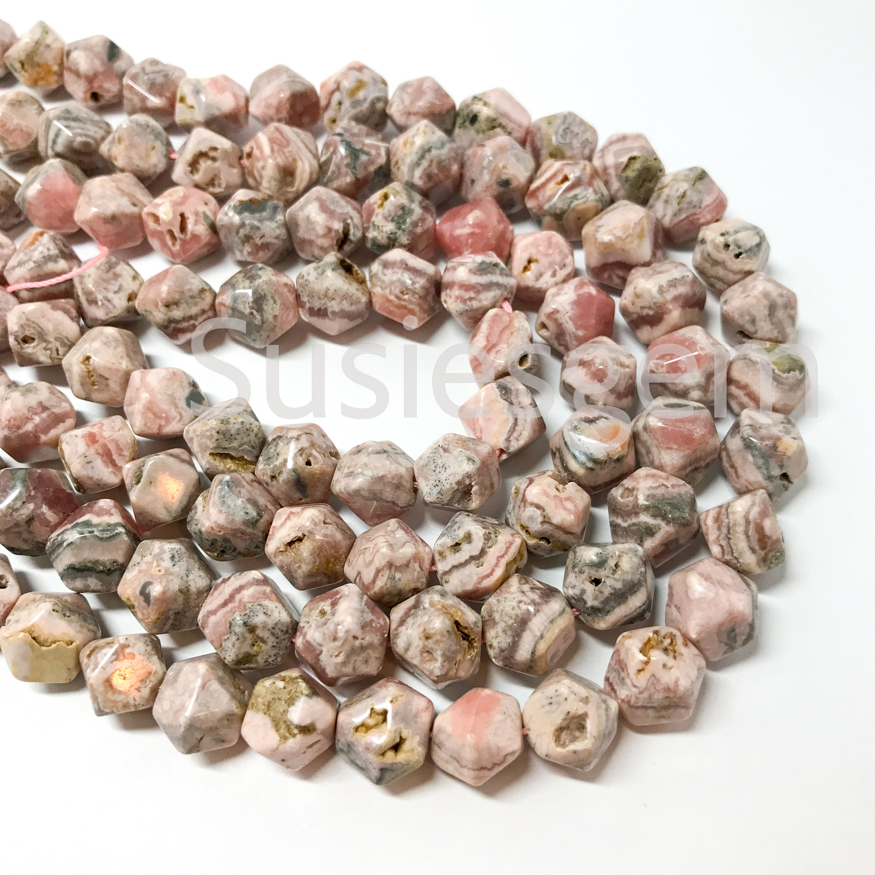 Genuine Pink Rhodochrosite Faceted Nugget Beads 10mm.argentina Rhodochrosite Gemstone. 8''/16''