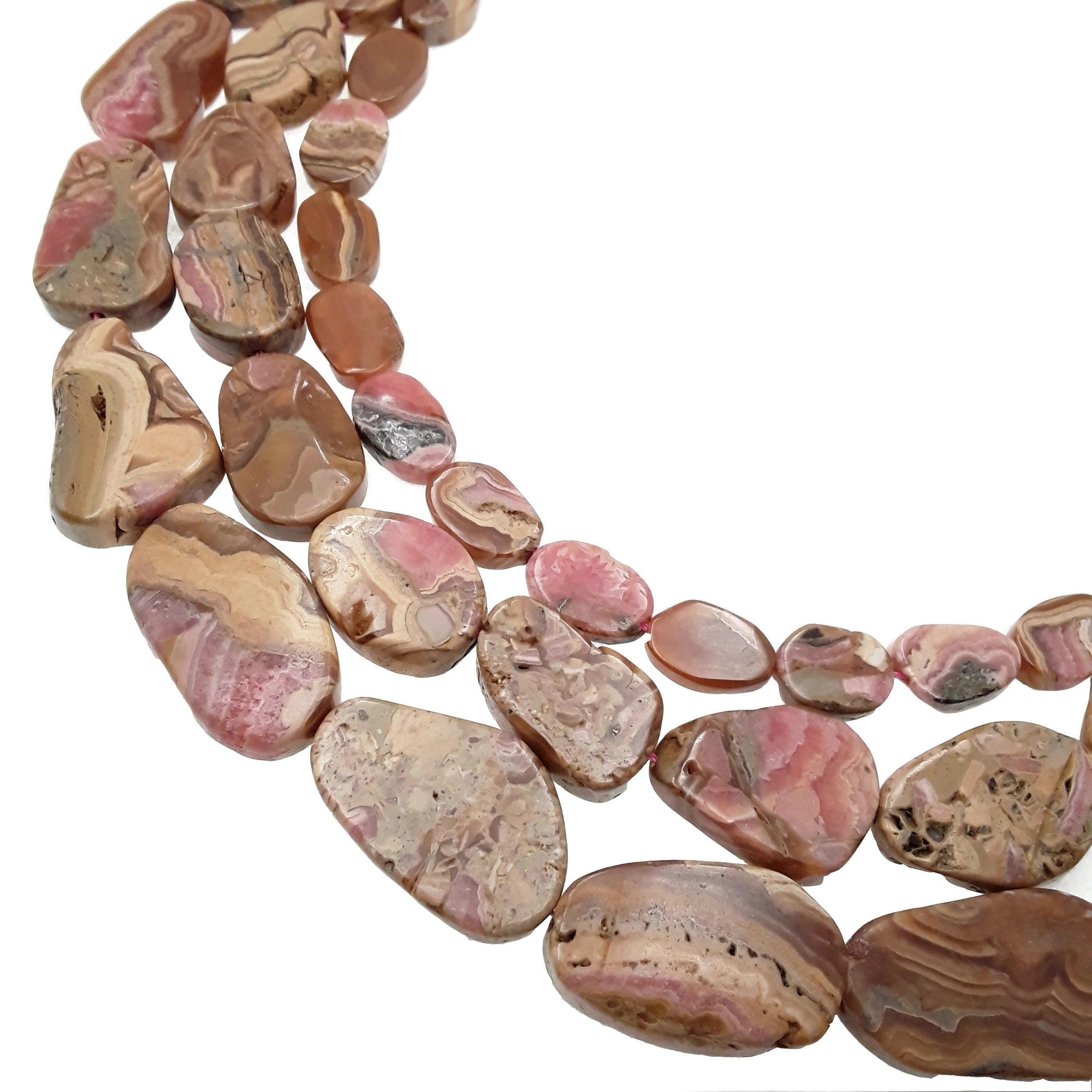 Rhodochrosite Graduated Slab Slice Flat Nugget Beads 20mm 30mm 40mm 15.5" Strand