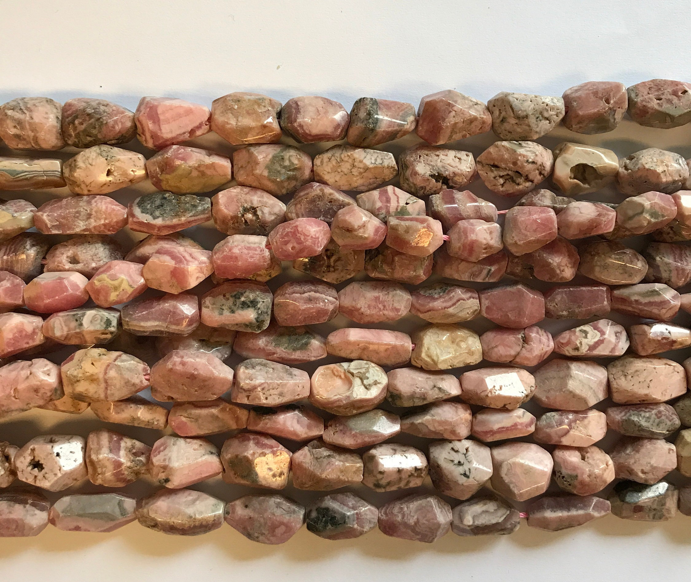 Natural Rhodochrosite (8-12)mmx(12-16)mm Faceted Nugget Gemstone Bead -15.5 Inch Strand
