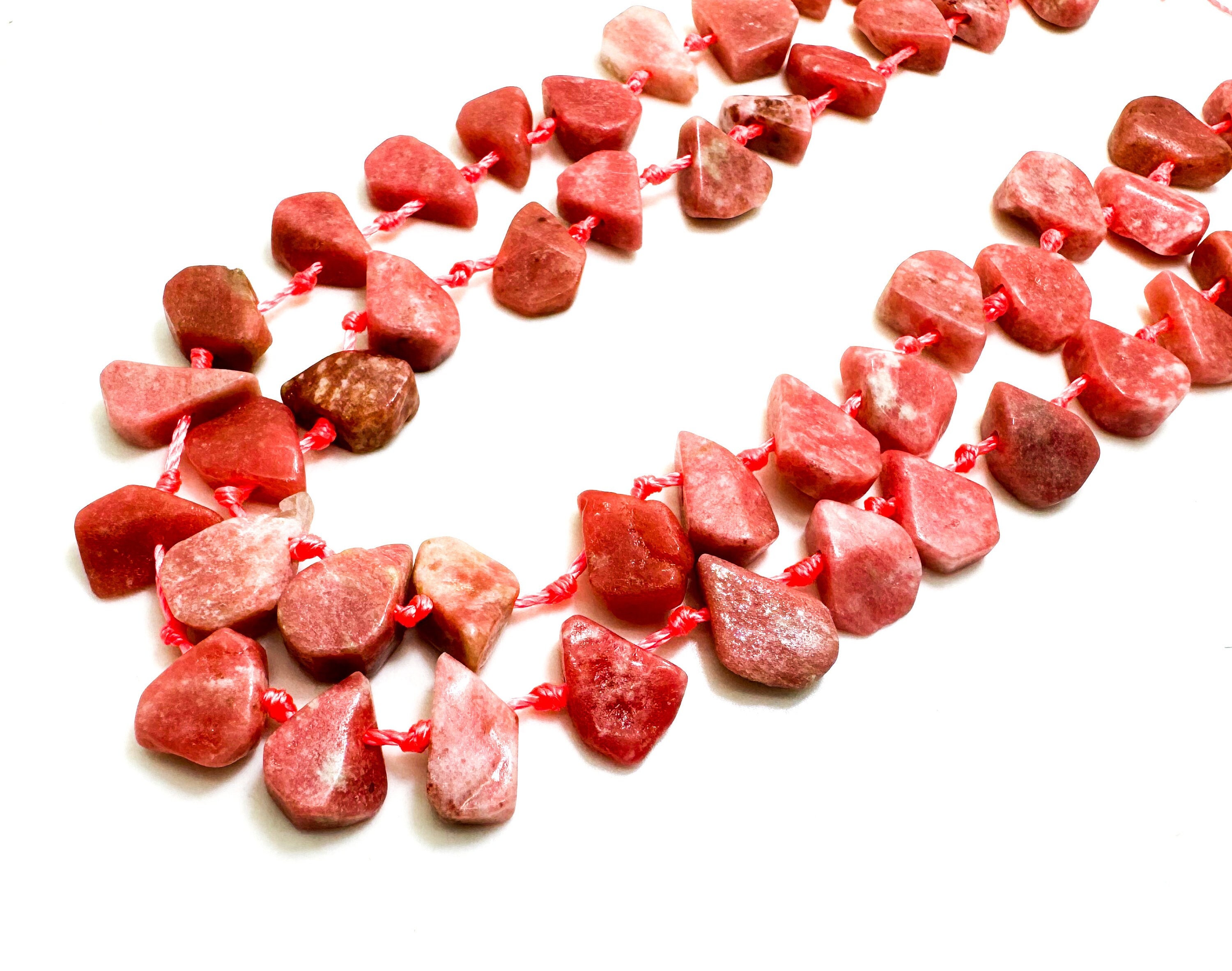 Natural Hot Pink Rhodochrosite Teardrop Pear Rough Flat Gemstone Beads - Pgs172