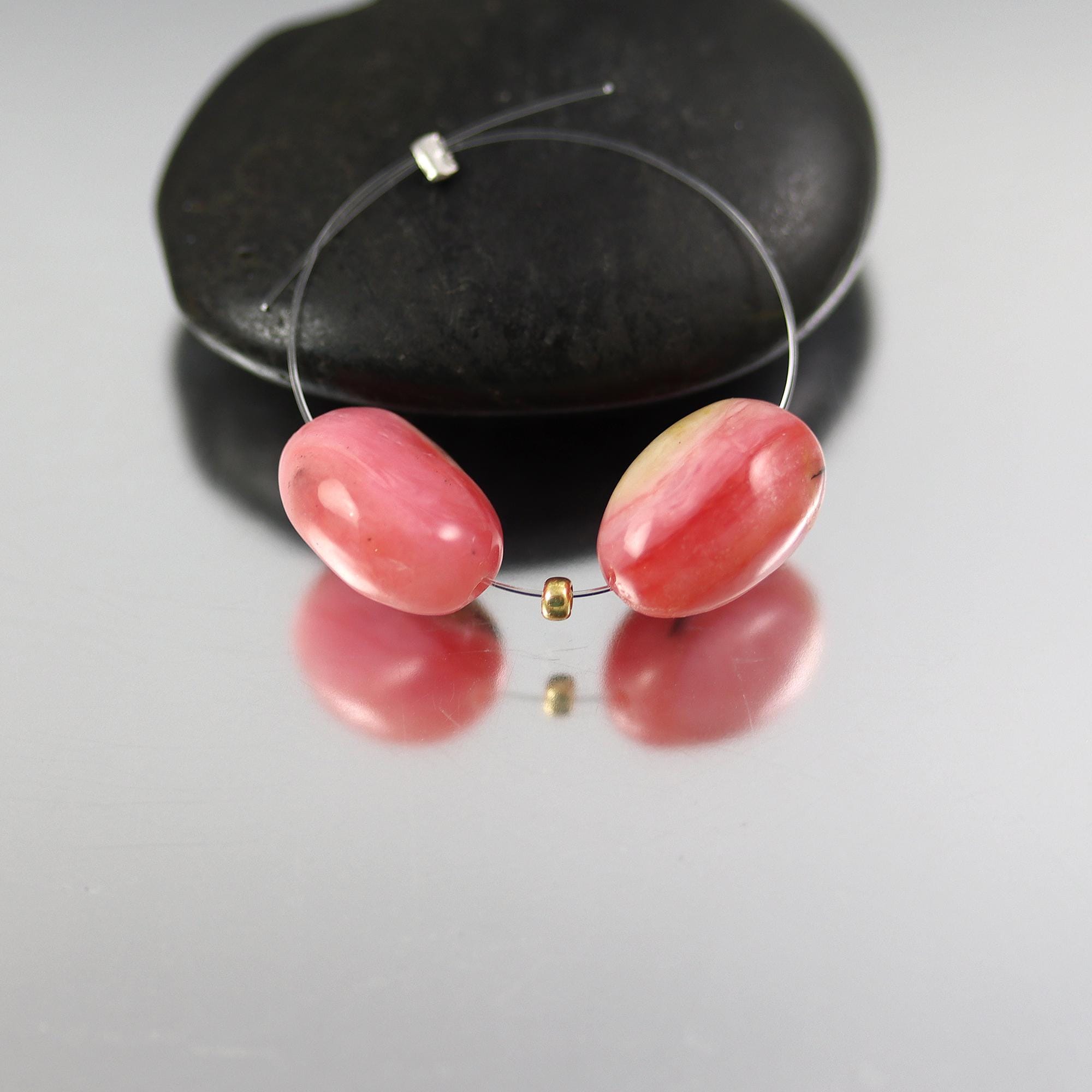 Rhodocrosite Oval Nugget Beads - Pair - 12 X 8 Mm