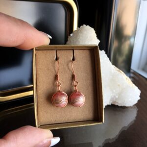 Rhodochrosite Bead Earrings, Handmade Gift Box