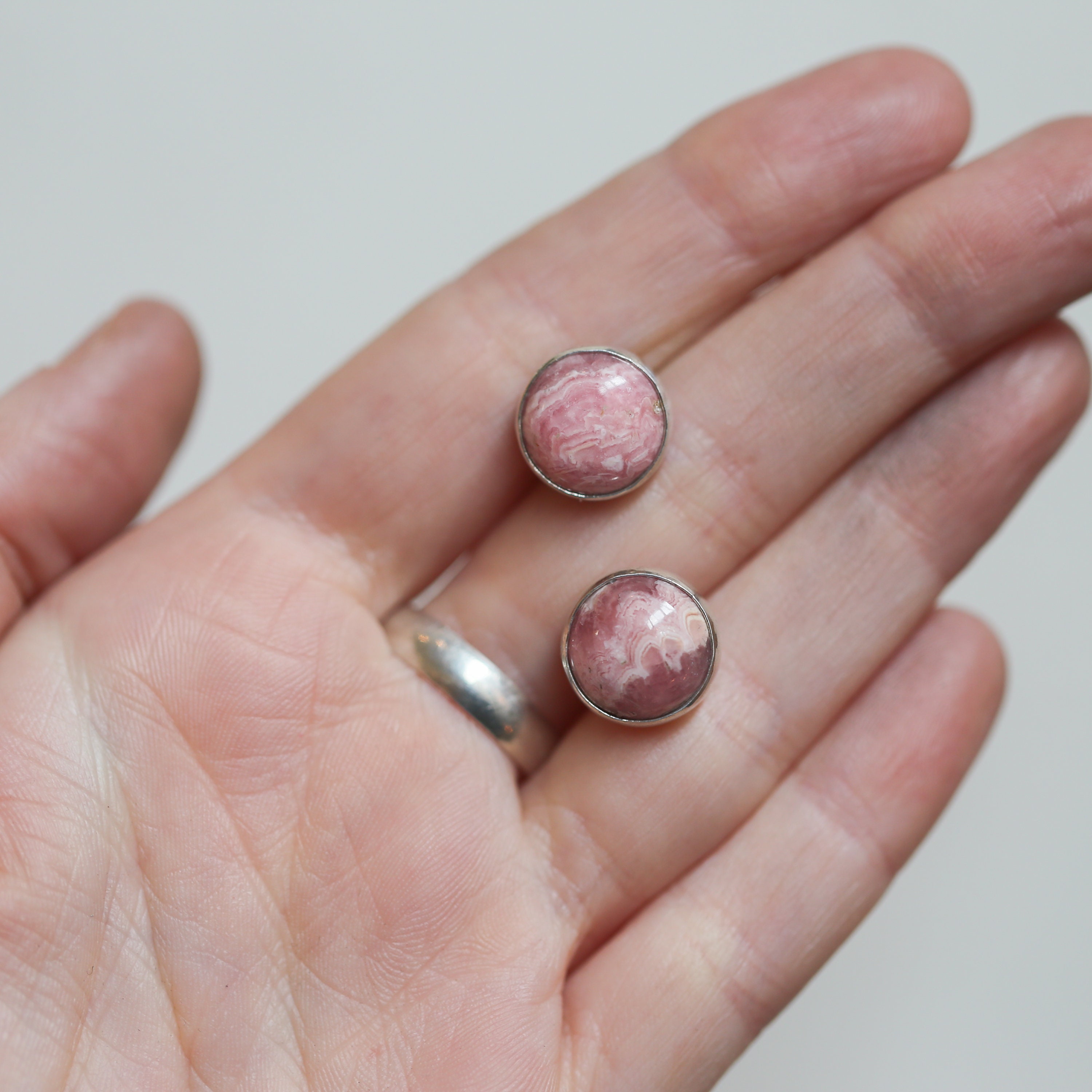 Big Rhodochrosite Sterling Silver Post Earrings – Pink Gemstone Jewelry - Choose Your Pair