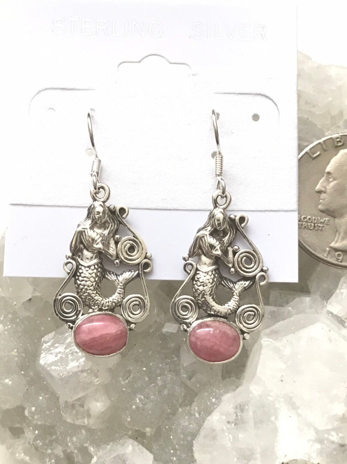 Clearance Rhodochrosite Mermaids Earrings