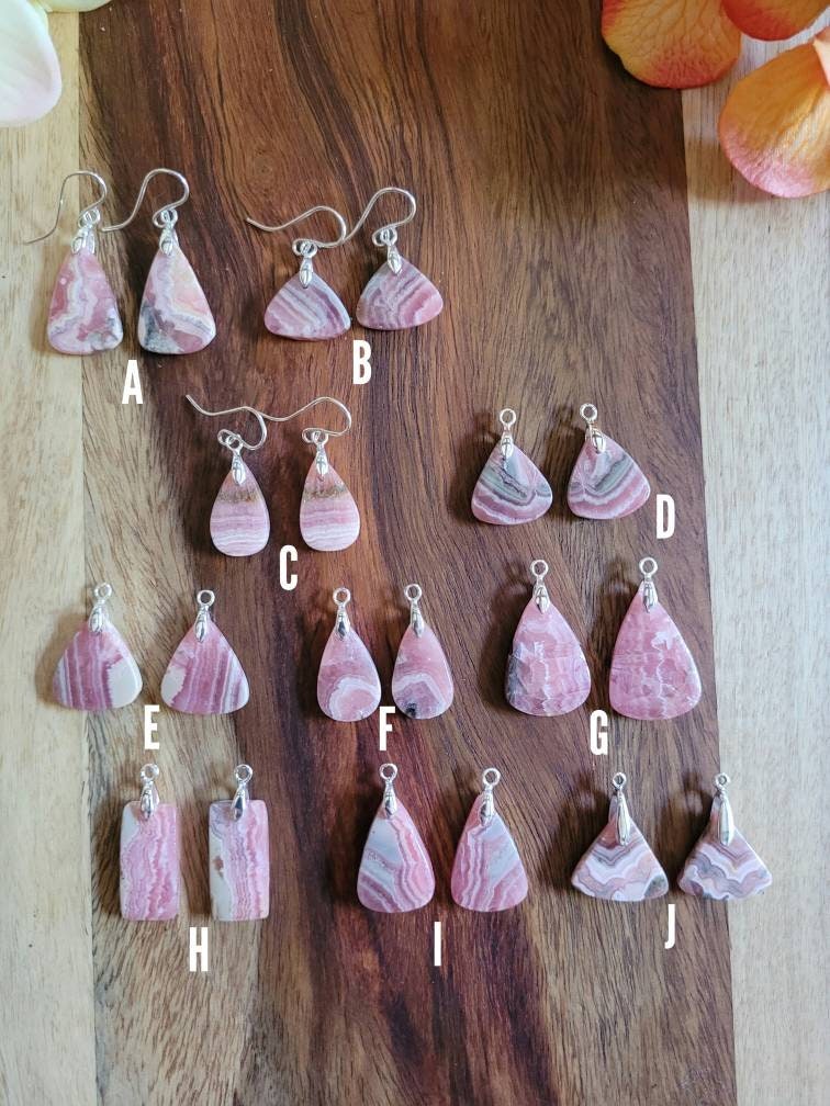 Dainty Rhodochrosite Earrings. Sterling Silver Rhodochrosite Earrings