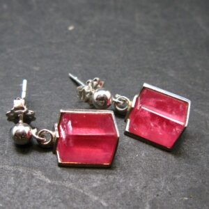 Rhodochrosite Gem Sterling Silver Stud Earrings From Alma Colorado - 0.7" - 4.08 Grams