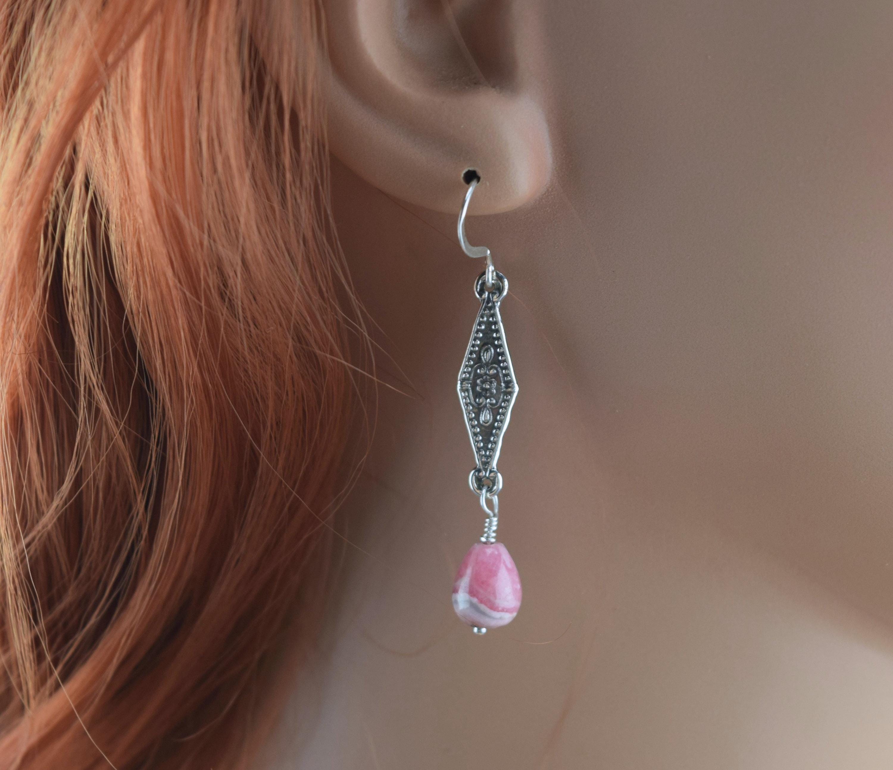 Handcrafted Sterling Silver Rhodochrosite Earrings