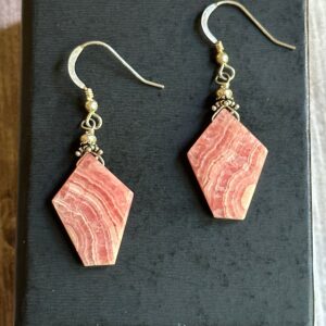 Handcrafted Rhodochrosite Earrings, Sterling Silver Wire Wrapped
