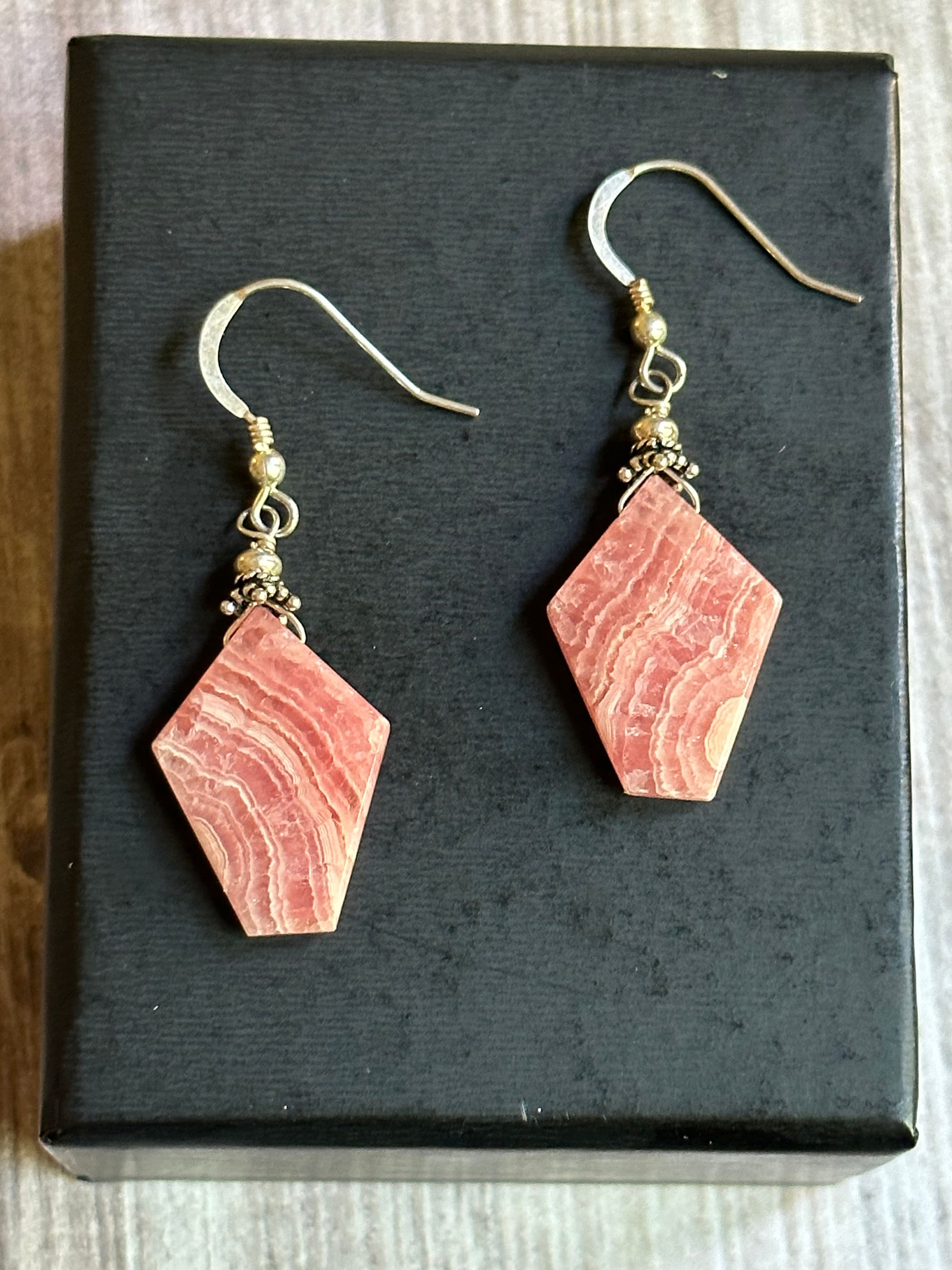 Handcrafted Rhodochrosite Earrings, Sterling Silver Wire Wrapped Handcrafted Rhodochrosite Earrings, Sterling Silver Wire Wrapped