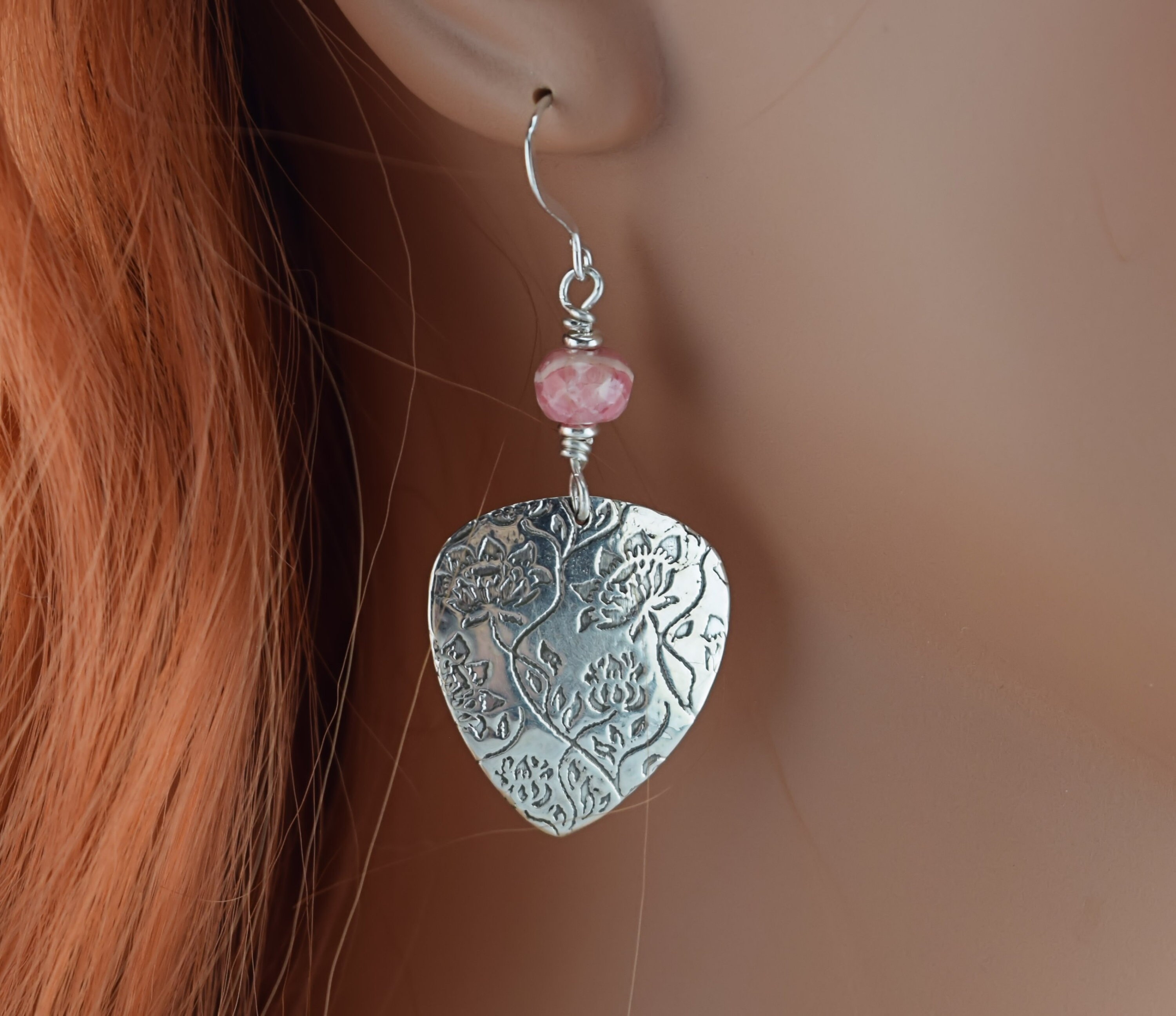 Handcrafted Sterling Silver Rhodochrosite And Lotus Flower Earrings