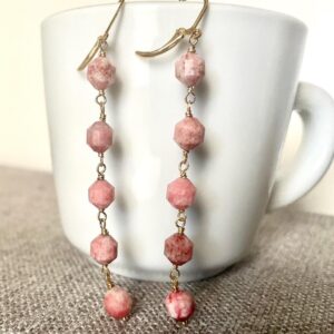 Handmade Rhodochrosite Dangle Earrings – Pink Gemstone, Gold Filled