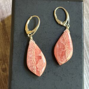 Handmade Sterling Silver Rhodochrosite Leverback Earrings