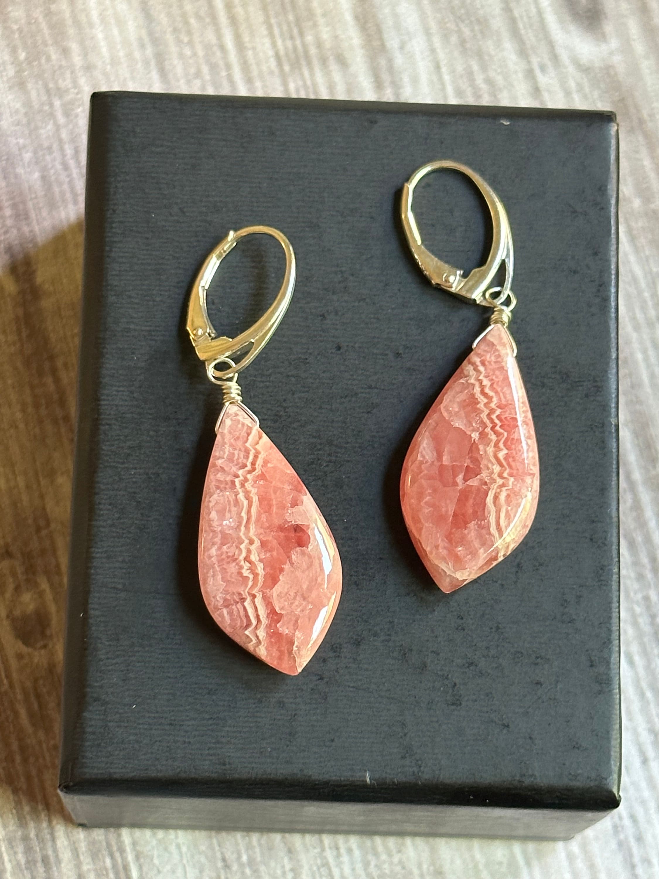 Handmade Sterling Silver Rhodochrosite Leverback Earrings