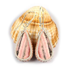 Handmade Sterling Silver Wire Wrapped Rhodochrosite Earrings