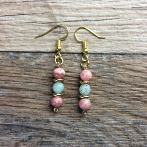 Rhodochrosite Earrings With Kiwi Stone, Crystal Earrings, Gift For Her, Beaded Earrings