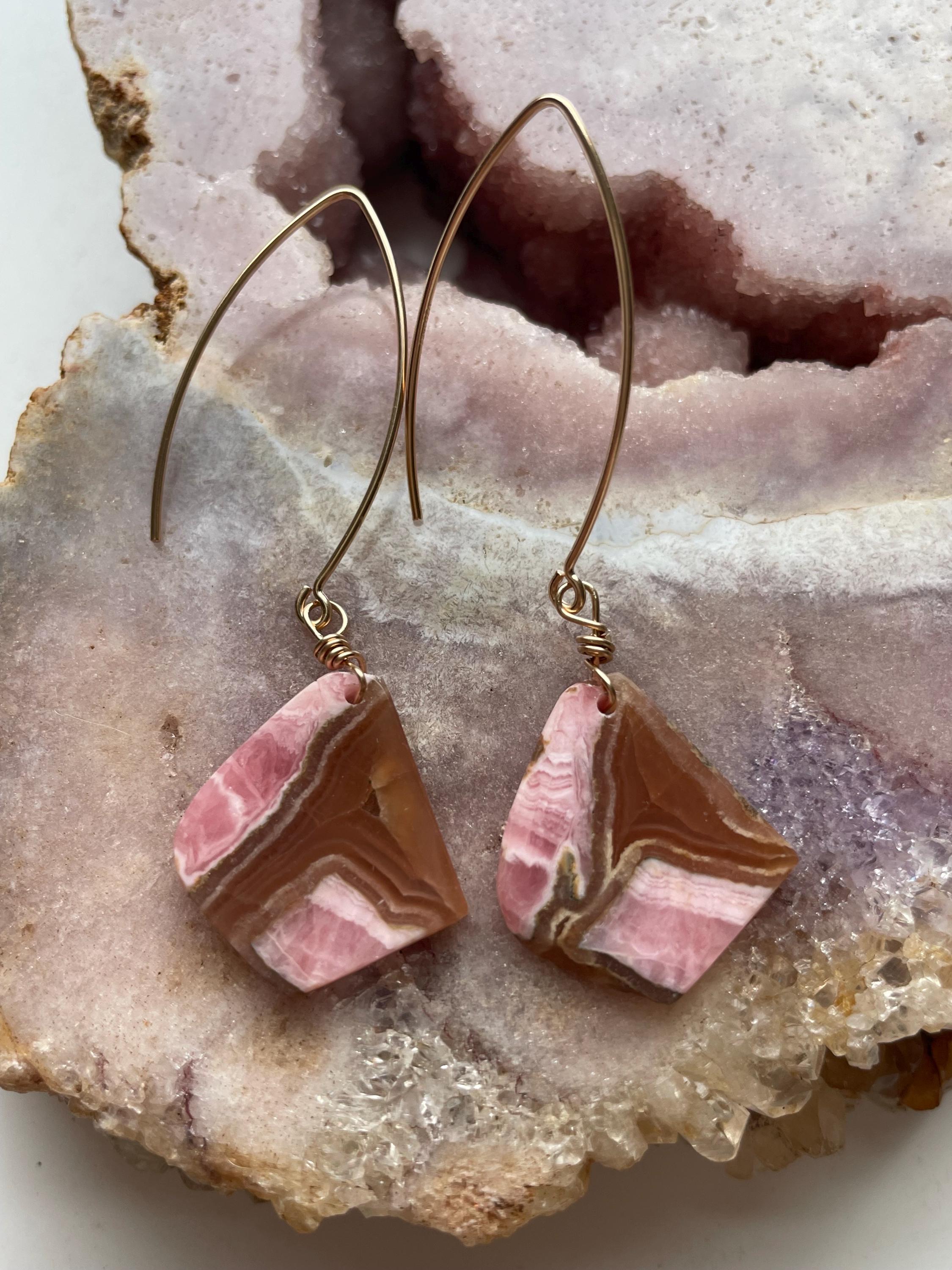 Large Pink Rhodochrosite Gold Filled Earrings - Raw Stone Slice Earrings - Crystal Jewelry - Earthy Earrings - Pink Earrings Large Pink Rhodochrosite Gold Filled Earrings - Raw Stone Slice Earrings - Crystal Jewelry - Earthy Earrings - Pink Earrings
